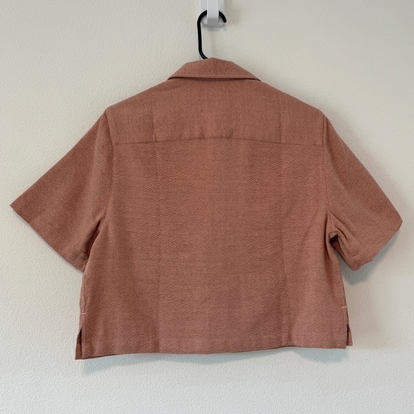 Lucy Folk Dusty Rose Pink Textured Short Sleeve Cropped Quarter Zip Top Small - Picture 11 of 17